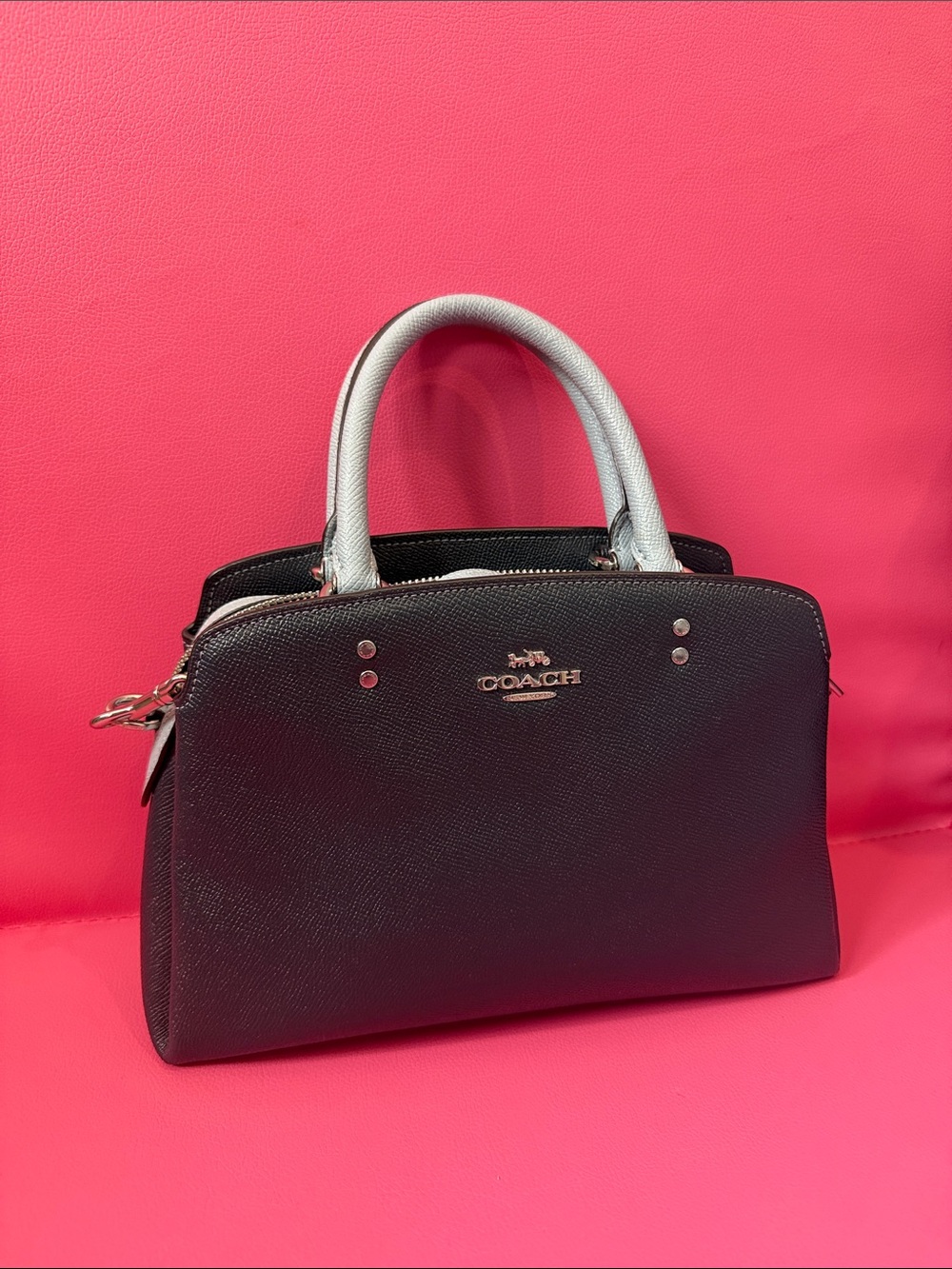 Coach Mini Sage Carryall Crossgrain Leather Satchel Navy / Light Blue